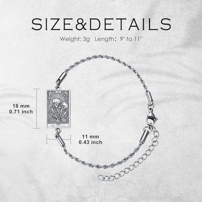PELOVNY Tarot Card Bracelet 925 Sterling Silver Moon Cat Sun Sunflower Lovers Skull Pendant Lion Anklet Spiritual Tarot Jewelry Christmas Birthday Gifts for Women Men - style: Lovers_9" to 11"