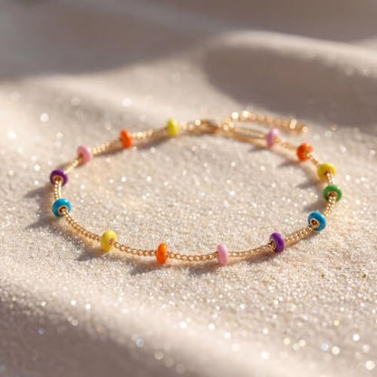 MEVECCO Anklet for Women Gold Chain 14K Gold Plated Dainty Boho Beach Summer Simple Foot Jewelry Ankle Bracelet - style: Enameled Multicolor Ball
