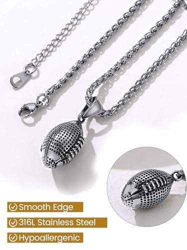 GOLDCHIC JEWELRY Sport Necklaces for Men Teen, Football Baseball Soccer Basketball Softball Necklaces with Stainless Steel Chain Athlete Jewelry Sports Fan Gift - color: American Football Pendant-Steel, style: NO Engraving