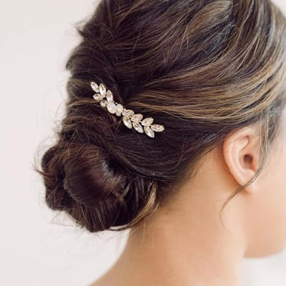 Foyte Bride Wedding Hair Comb Crystal Small Hair Piece Rhinestone Bridal Hair Side Comb Opal Gold Hair Accessories for Women and Brides