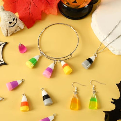 64Pcs Resin Candy Corn Charms Glow in The Dark Halloween Pendant | Mini Luminous Resin Fake Candy Corn, 32 Solid 32 Luminous , Fall Halloween Bracelet Necklace Jewelry Making, DIY Crafts - style: Candy Corn Style
