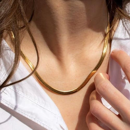 14K Gold Plated Chain Necklace for Women Trendy - 925 Sterling Silver Clasp | Waterproof Dainty Choker Necklace, 14/16/18/20 inch Thin Simple Box Figaro Chain Herringbone Necklace Jewelry for Women Men - color: Herringbone 5mm