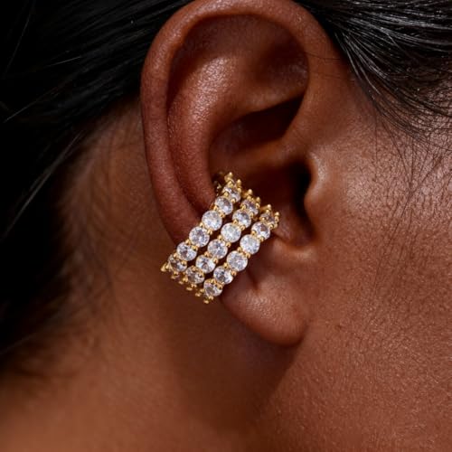Ear Cuffs Non Piercing Gold Silver Earrings Cute Cubic Zirconia Sparkling Ear Cuff for Women Clip On Cartilage Huggie Earring Christmas Jewelry Costume - color: Gold-Three