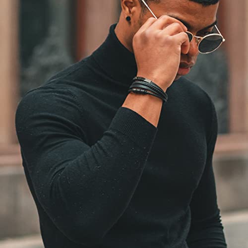 SERASAR Premium Leather Bracelet Men | Stainless Steel Magnetic Clasp | Three Colors | Jewelry Box Included - color: Black, size: 23cm, style: Brave