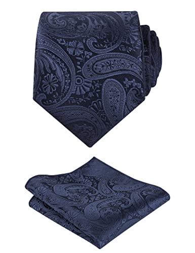 Alizeal Mens Gradient Paisley Necktie and Pocket Square Set | Elegant Design Perfect for Weddings Banquets Business Formal Events - color: 170-dark Navy