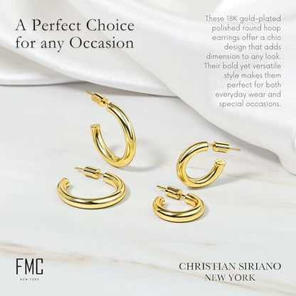 Small Gold Hoop Earrings for Women | 18K Gold Plated Non Tarnish Hoops, Classic Polished Huggie Earrings, 925 Sterling Silver Base, Twist Hoop. (4x20mm & 4x25mm, 3x15mm & 3x20mm) - color: Gold, size: Polish Hoop (3x15mm & 3x20mm)
