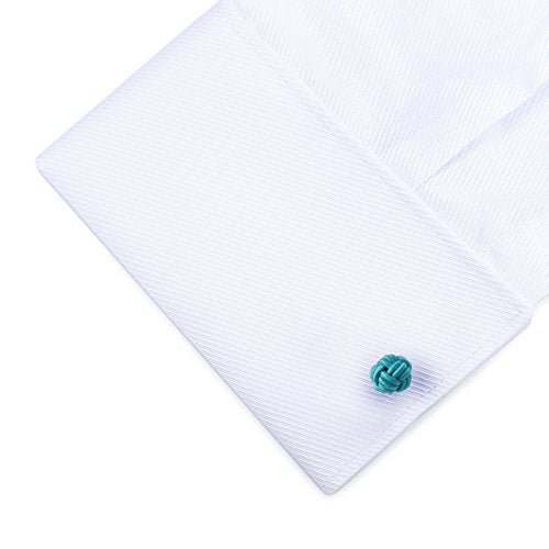 HONEY BEAR Round Silk Knot Elastic Fabric Cufflinks for Men Women 1 Pair | Wedding Business, Tarnish-Resistant, for Groomsmen, Father, Husband, Wife, Anniversary, and Formal Events - style: Turquoise Green