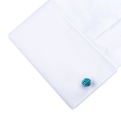 HONEY BEAR Round Silk Knot Elastic Fabric Cufflinks for Men Women 1 Pair | Wedding Business, Tarnish-Resistant, for Groomsmen, Father, Husband, Wife, Anniversary, and Formal Events - style: Turquoise Green