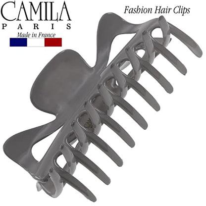 Camila Paris CP3505 French Large Hair Clips for Women Thick Hair for Long Curly Wavy Hair, Girls Hair Claw Clip, Durable Styling Big Claw Clip for Thick Hair, Strong Hold No Slip Grip, Made in France - color: Gray 4.5"