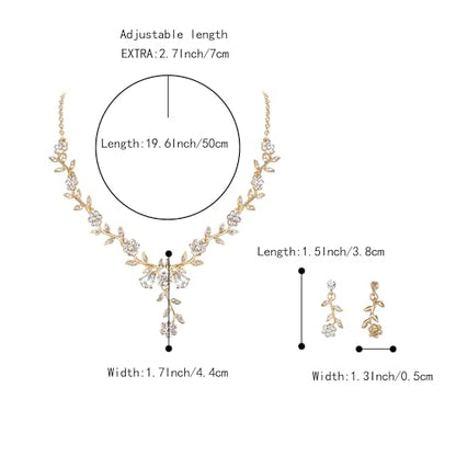 Women's Wedding Jewelry Set for Bride,Prom Bridal Accessories | Bling Crystal,Flower Leaf Cluster,Dangle Earrings Pendant Necklace Set,for Bridesmaid,Party Jewellery - color: 17-Clear Gold-Plated-Base