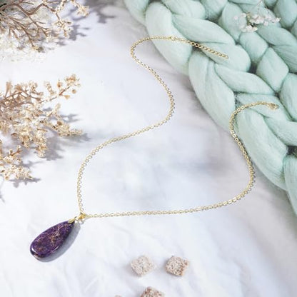 Suyi Stone Necklace for Women Teardrop Colorful Pendant Necklaces - color: Purple Gold