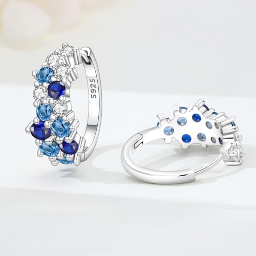 Floral Hoop Earrings 925 Sterling Silver with 14K Gold Plating – Lightweight CZ Flower Hoops | Hypoallergenic Jewelry for Women | Gift Box + Polishing Cloth - color: 21mm blue earrings