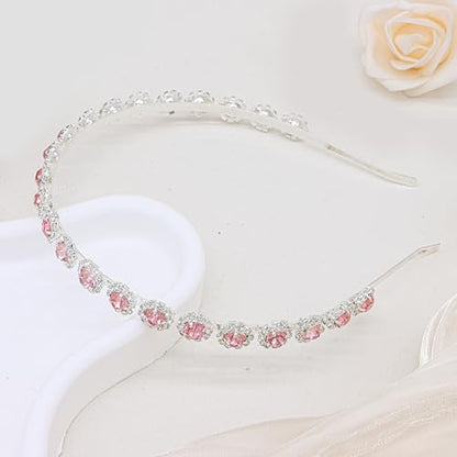 Bridal Headpiece Wedding Headband with Crystal and Hair Accessories (Pink, 5.5'') - color: Pink