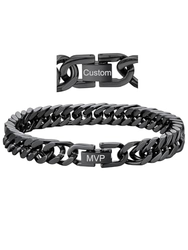 ChainsHouse Stainless Steel Cuban Link Bracelet, 6mm/8mm/12mm/17mm Width, 7.5"/8.3"/9", Black/ 18K Gold Plated Chain Wrist Bracelets for Men Women, Send Gift Box - color: S: Black-8mm width-custom