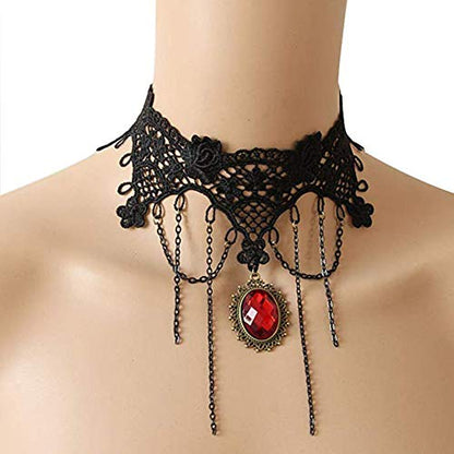 iWenSheng Halloween Costumes Jewelry for Women - Steampunk Black Lace Choker Necklace Gothic Jewelry Accessories, Vampire Choker Necklace Costume for Teen Girls - color: 2#