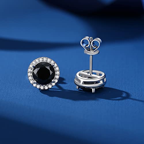 925 Sterling Silver 2-4 Carat Lab Simulation-Diamond Stud Earrings 5A Cubic Zirconia Stud Earrings Hypoallergenic White Gold Plated, Perfect Jewelry Gifts - style: Round Cut 6.5MM Black