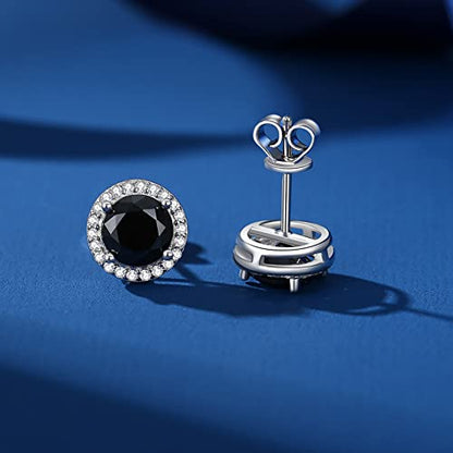 925 Sterling Silver 2-4 Carat Lab Simulation-Diamond Stud Earrings 5A Cubic Zirconia Stud Earrings Hypoallergenic White Gold Plated, Perfect Jewelry Gifts - style: Round Cut 6.5MM Black