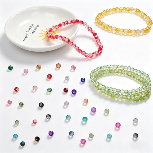 Gaspletu 7200PCS 6mm Glass Beads Bracelet Making Kit, 144 Colors Crystal Beads for Jewelry Making, 6 Box Round Beads Suitable for Beginners - color: 6 Box 6mm