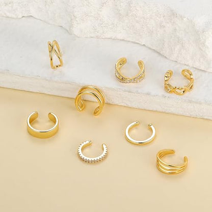 16Pcs Ear Cuff Earrings for Women Non Piercing Gold Silver Plated Ear Cuffs Non Pierced Clip on Cartilage Earring CZ Heart Flower Ears Wrap Fake Earrings Jewelry Set Lightweight Adjustable - color: Gold