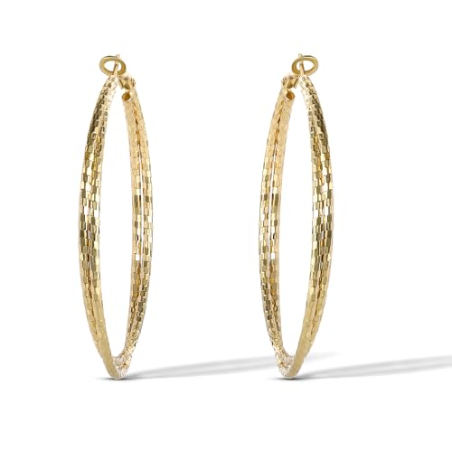 Jessica Simpson Womens Hoop Earrings - Silver-Tone or Gold-Tone Hoop | Earrings for Women - color: Gold Faceted Double Hoops