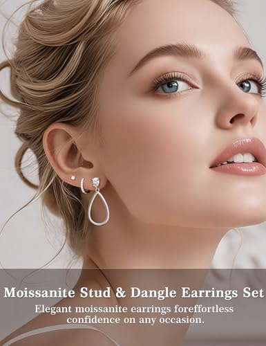 Mossanite 925 Sterling Silver Pendant and Earring Set Hypoallergenic Silver Earrings - color: 18K White Gold