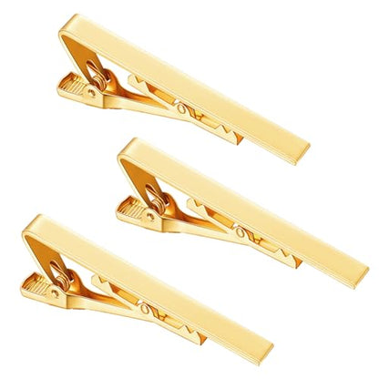 Roctee Tie Clips for Men, 3 Pack Men's Tie Clips Necktie Tie Bars Tie Pins for Men Accessories - style: Gold