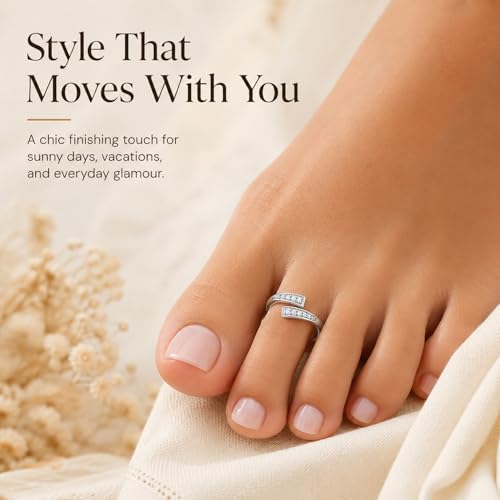LeCalla 925 Sterling Silver Minimalist Toe Rings Set of Toe Ring Lightweight Simple Antique Open Adjustable Toe-Rings Beach Foot Jewelry Set for Women - color: 10. CZ Crossover (1 PCS)