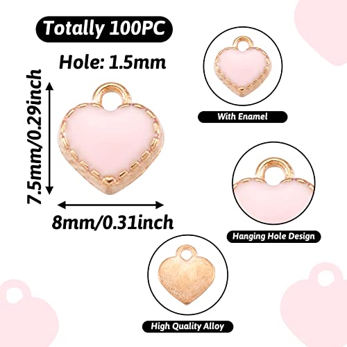 Cheriswelry Mini Heart Charms Enamel Love Heart Alloy Pendants Valentine Dangle Charms for DIY Earring Bracelet Necklace Jewelry Making - color: Pink
