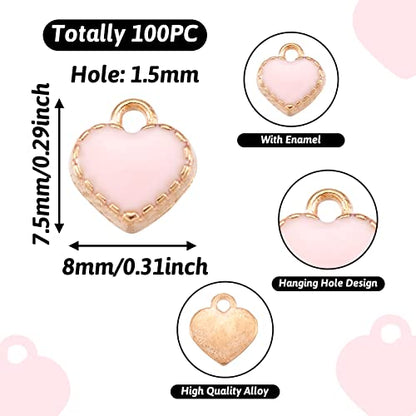 Cheriswelry Mini Heart Charms Enamel Love Heart Alloy Pendants Valentine Dangle Charms for DIY Earring Bracelet Necklace Jewelry Making - color: Pink