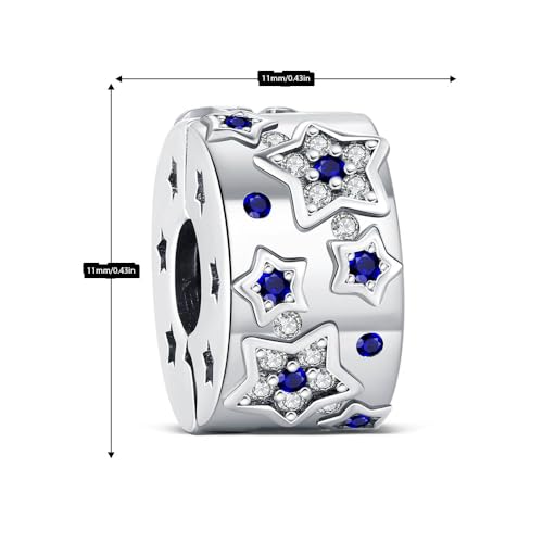 KEQ Clip Spacer Charm for Bracelet 925 Silver Pave Cubic Zirconia Clip Lock Stopper Bead Spacer For Women Bracelets Stopper Birthday Gifts European Openable Beads 2pcs - color: Starstar