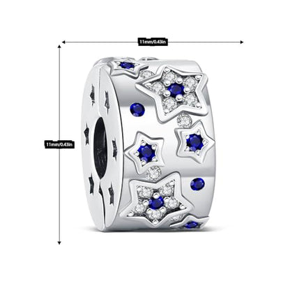 KEQ Clip Spacer Charm for Bracelet 925 Silver Pave Cubic Zirconia Clip Lock Stopper Bead Spacer For Women Bracelets Stopper Birthday Gifts European Openable Beads 2pcs - color: Starstar