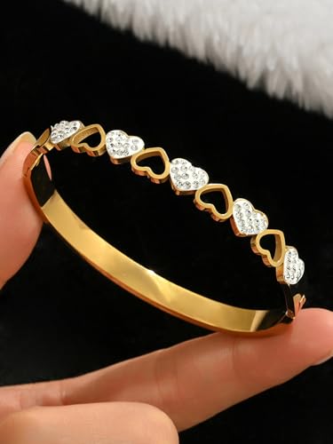 Gold Bangle Bracelets Set Stainless Steel Heart Stack Bracelet Hypoallergenic Dainty Bracelet For Women - color: Style 1