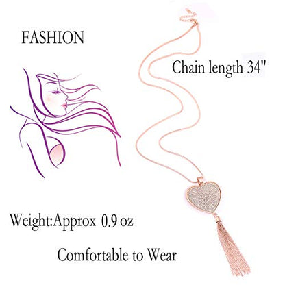 MOLOCH Long Necklaces For Woman Disk Circle Pendant Necklaces Tassel Fringe Necklace Set Statement Pendant - color: heart-shaped-rose gold