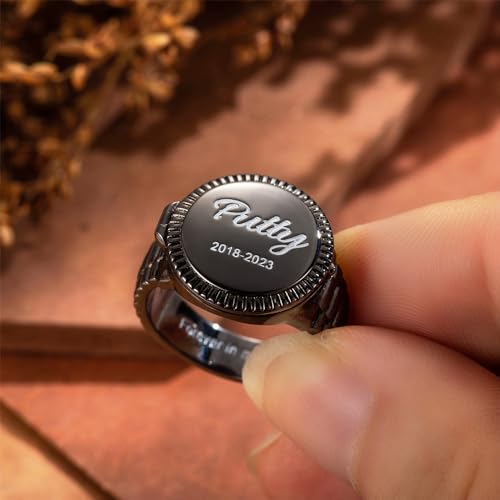 AILIN Custom Picture Rings For Men Personalized Engraved Monogram Initial Number Family Crest Coat of Arms Signet Rings For Father Son Family Memorial Dad Rings Class Graduation Gifts For Papa - style: Round Style