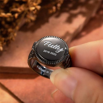 AILIN Custom Picture Rings For Men Personalized Engraved Monogram Initial Number Family Crest Coat of Arms Signet Rings For Father Son Family Memorial Dad Rings Class Graduation Gifts For Papa - style: Round Style