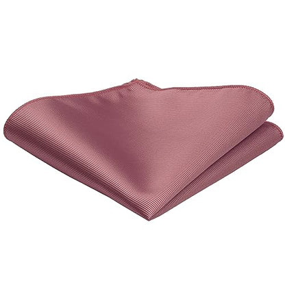 GUSLESON New 3.15"（8cm） Solid Color Necktie and Pocket Square Cufflinks Clip Set - color: Dusty Rose