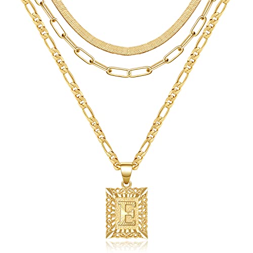 KissYan Gold Layered Initial Necklace Set for Women | 14K Gold/White Gold Plated Letter Pendant with Paperclip Snake Figaro Choker Chain, Alphabets from A-Z Jewelry Gifts - color: 3PCS, style: E