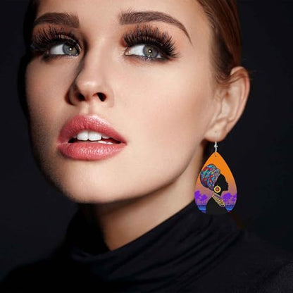 Beautiful Woman Leather Teardrop Hook Earrings African Ancient Female Elegant Earrings For Women Friends Dangle Earrings - color: Beautiful Woman