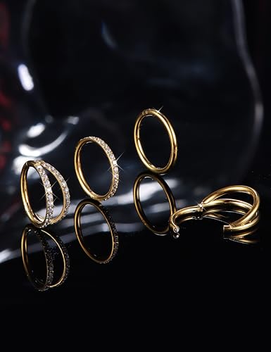 Dochais 4PCS 18G Nose Rings Hoops, Surgical Steel Earrings Tragus Septum Piercing CZ Clicker Ring, Hinged Segment Conch Lip Cartilage Double Hoops 8mm 10mm for Women Men - color: Gold, size: 16G(1.2mm),10mm
