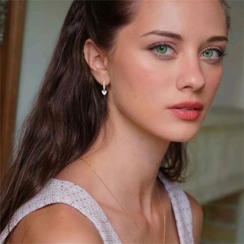 Cute Heart Love Dangle Drop Cartilage Small Huggie Hoop Earrings for Women Dainty Lightweight Sweet Love Heart Earrings 14k Gold Plated Tiny Hoops Earrings - color: Silver