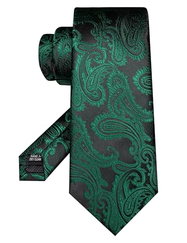 JEMYGINS Mens Paisley Tie and Pocket Square,Lapel Pin,Cufflinks,Tie Clip Sets with Gift Box 5PCS - color: Emerald Green/Black