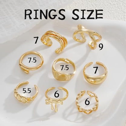FAXHION 12PCS Gold Stackable Rings Set for Women, 18K Gold Plated Open Stacking Knuckle Ring, Adjustable Chunky Signet Band Statement Ring for Gift - color: 0-Gold Open