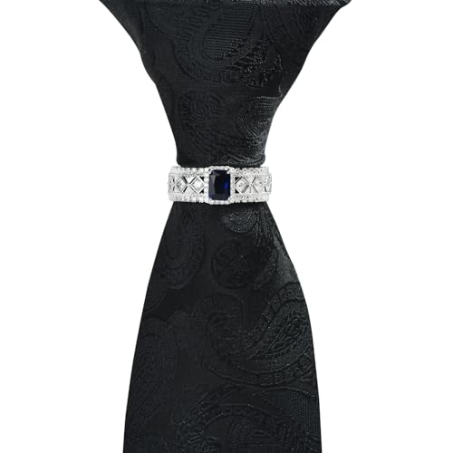 Sparkling Crystal Men's Neck Tie Ring Tie Clasp Necktie Clips Holder Tie Accessories with Box for Wedding Jewelry Gift - style: Silver Clips with Blue Square CZ