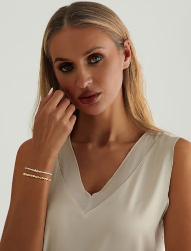 14K Gold Plated Bracelets for Women Dainty Tennis Initial Bracelet Trendy Beaded Stackable Charm Bracelets Layered Waterproof Bracelet Dainty Bracelet for Women Jewelry Gifts - style: M