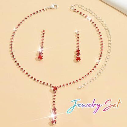 Bride Silver Bridal Necklace Earrings Set Crystal Wedding Jewelry Set Rhinestone Choker Necklace for Women and Brides - color: G Red