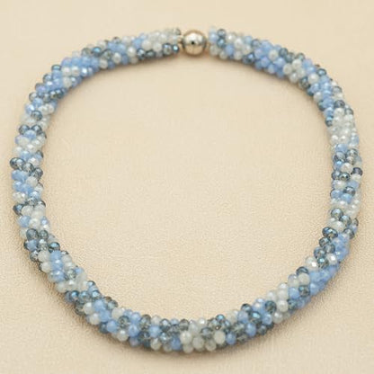Hand Knotted Beads Statement Necklace Bracelet Jewelry Set Artificial Crystal Choker for Women- Handmade Beaded Strand Sparkly Faceted Crystal Rondelle-17inches, 30 Colors - color: BLue&Gray