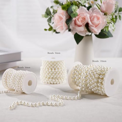 Pearls String Beads 33 Feet Faux Pearls Roll for Crafting Christmas Tree | 10mm Ivory Beaded Garland Flowers DIY Wedding Party Centerpiece Party Jewelry Decoration - size: 10mm/10.1m