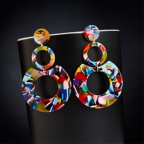 ONLYJUMP Acrylic Dangles Drop Earrings for Women Exaggerated Lightweight Colorful Bohemian Rectangle Circle Geometric Resin Statement Earrings