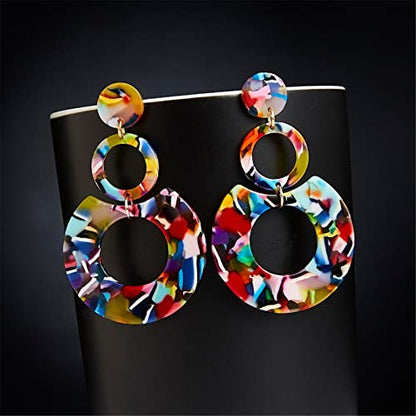 ONLYJUMP Acrylic Dangles Drop Earrings for Women Exaggerated Lightweight Colorful Bohemian Rectangle Circle Geometric Resin Statement Earrings