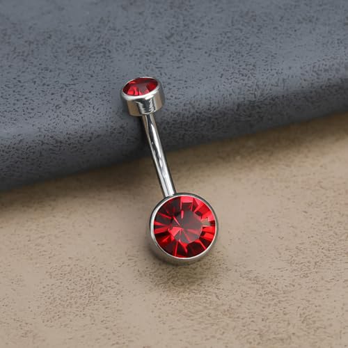Titanium Floating Belly Button Rings 14G, ASTM F136 Implant-Grade Curved Barbell, Internal Thread with 6mm Teardrop Gems, Sparkle Navel Piercing Jewelry, 10mm/12mm Length - color: Silver-Red, size: 3/8"(10mm)